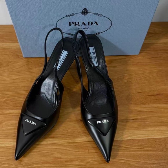 Prada Women's Black Pointed Slingback Heels - Picture 2 of 6